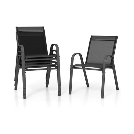 Stackable Outdoor Chairs Set of 4, Black, Metal & Textilene