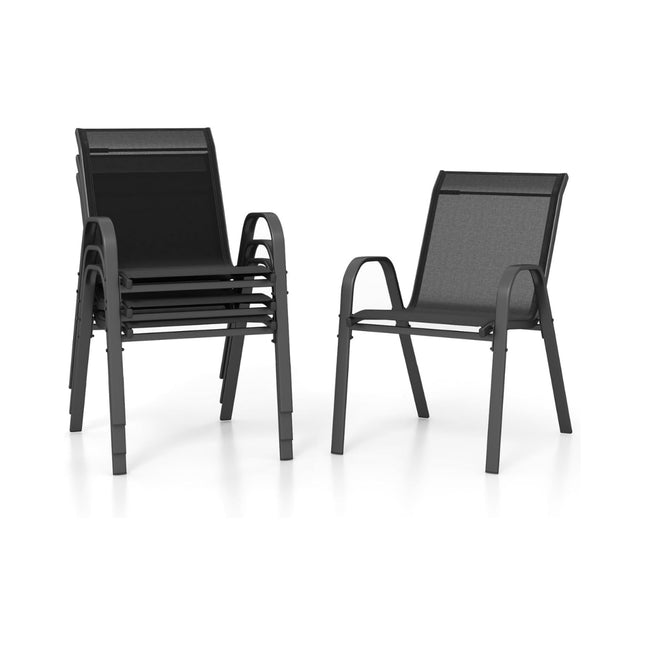 Stackable Outdoor Chairs Set of 4, Black, Metal & Textilene