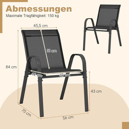 Stackable Outdoor Chairs Set of 4, Black, Metal & Textilene