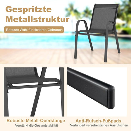 Stackable Outdoor Chairs Set of 4, Black, Metal & Textilene