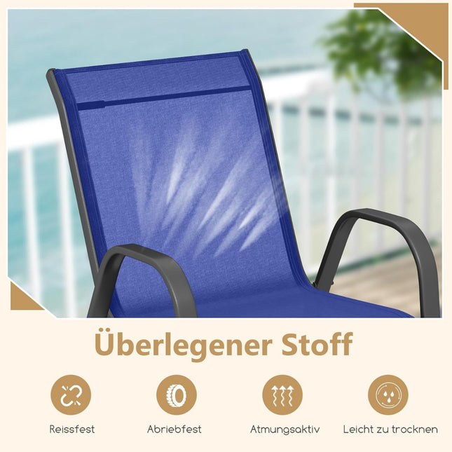 Stackable Outdoor Chairs Set of 4, Blue, Textilene & Metal
