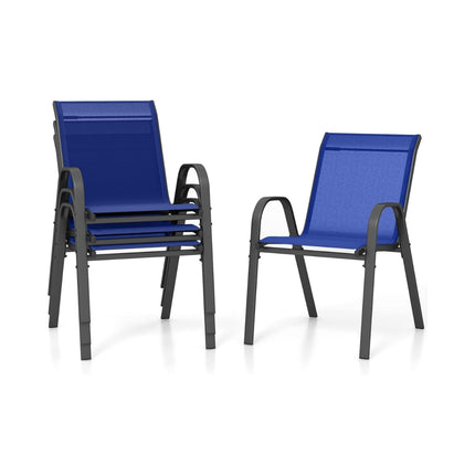 Stackable Outdoor Chairs Set of 4, Blue, Textilene & Metal