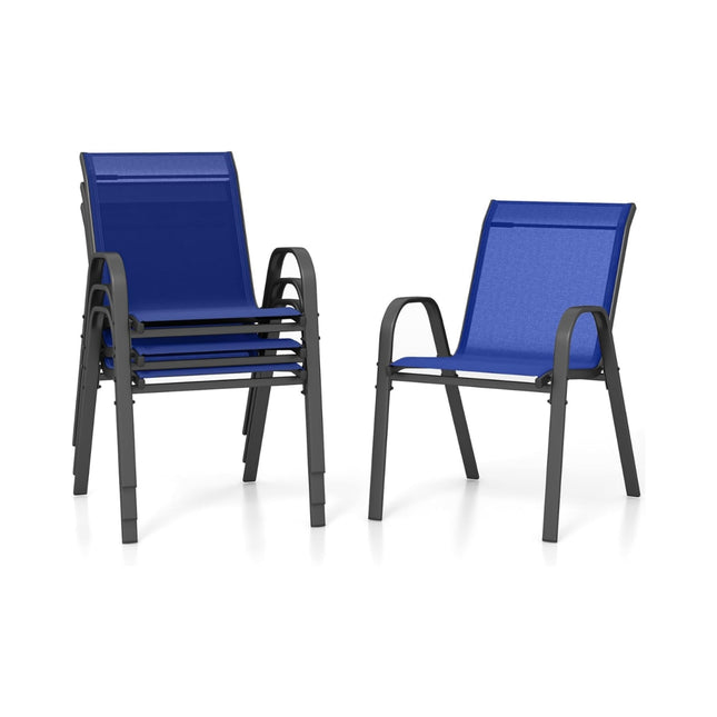 Stackable Outdoor Chairs Set of 4, Blue, Textilene & Metal