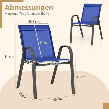 Stackable Outdoor Chairs Set of 4, Blue, Textilene & Metal