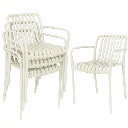 Stackable Outdoor Chairs, Set of 4, Cream White, Ergonomic Design