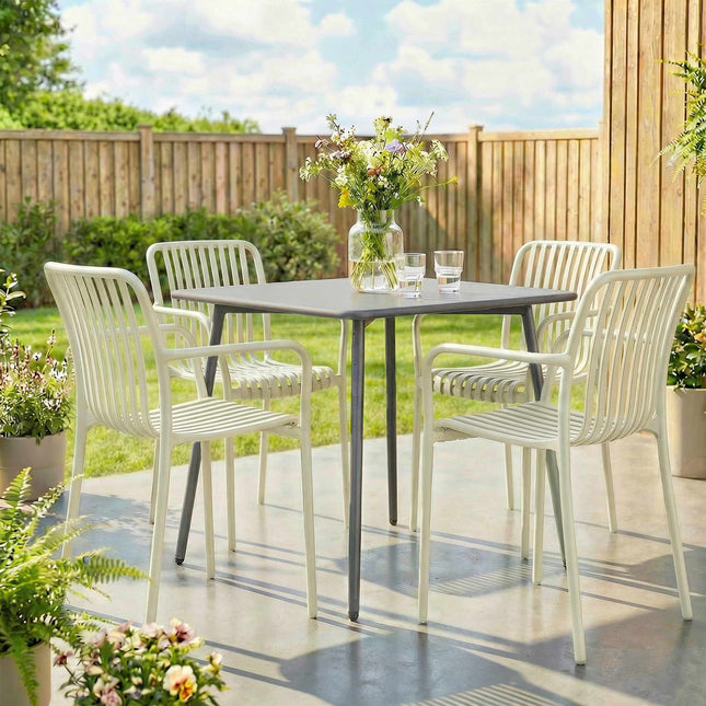 Stackable Outdoor Chairs, Set of 4, Cream White, Ergonomic Design