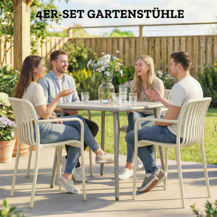 Stackable Outdoor Chairs, Set of 4, Cream White, Ergonomic Design