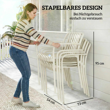 Stackable Outdoor Chairs, Set of 4, Cream White, Ergonomic Design