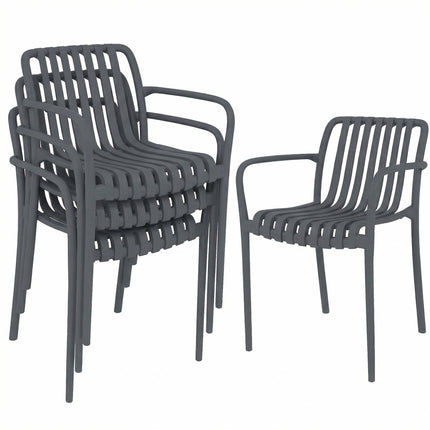Stackable Outdoor Chairs Set of 4, Dark Grey, Ergonomic Design
