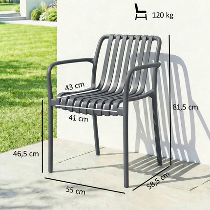 Stackable Outdoor Chairs Set of 4, Dark Grey, Ergonomic Design