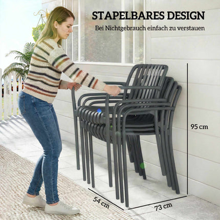 Stackable Outdoor Chairs Set of 4, Dark Grey, Ergonomic Design