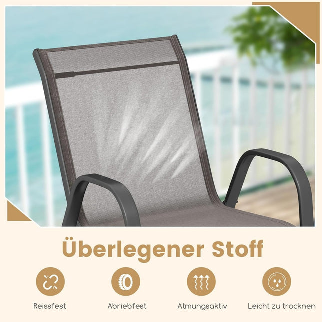 Stackable Outdoor Chairs Set of 4, Textilene & Metal, Gray