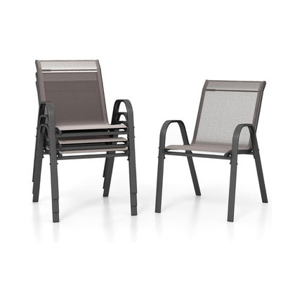 Stackable Outdoor Chairs Set of 4, Textilene & Metal, Gray
