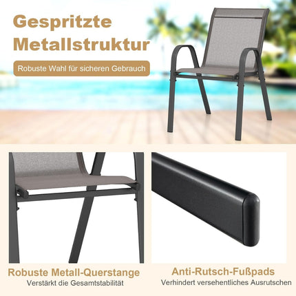 Stackable Outdoor Chairs Set of 4, Textilene & Metal, Gray