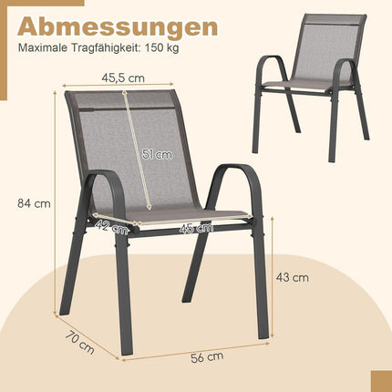 Stackable Outdoor Chairs Set of 4, Textilene & Metal, Gray