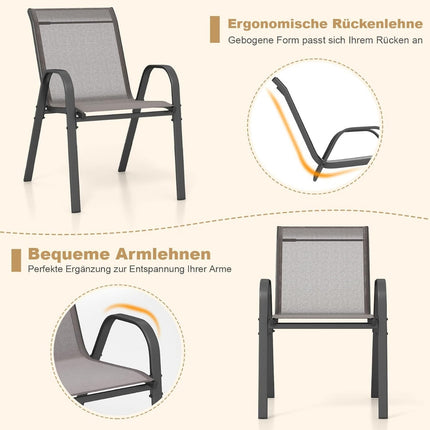 Stackable Outdoor Chairs Set of 4, Textilene & Metal, Gray