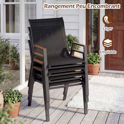 Stackable Outdoor Garden Chairs Set of 4, Metal Frame