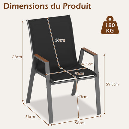 Stackable Outdoor Garden Chairs Set of 4, Metal Frame