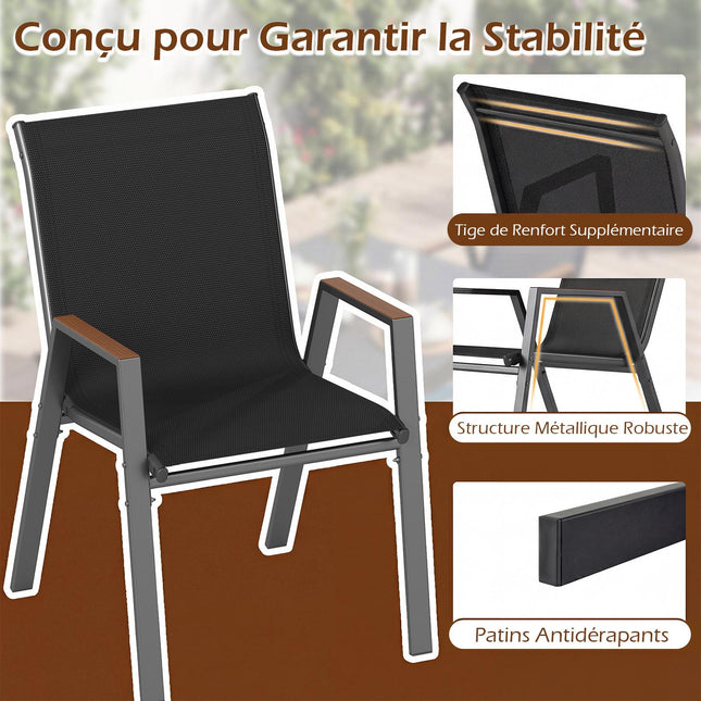 Stackable Outdoor Garden Chairs Set of 4, Metal Frame