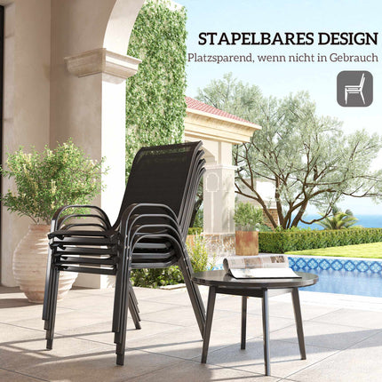 Stackable Outdoor Garden Chairs Set of 4, Steel, Black