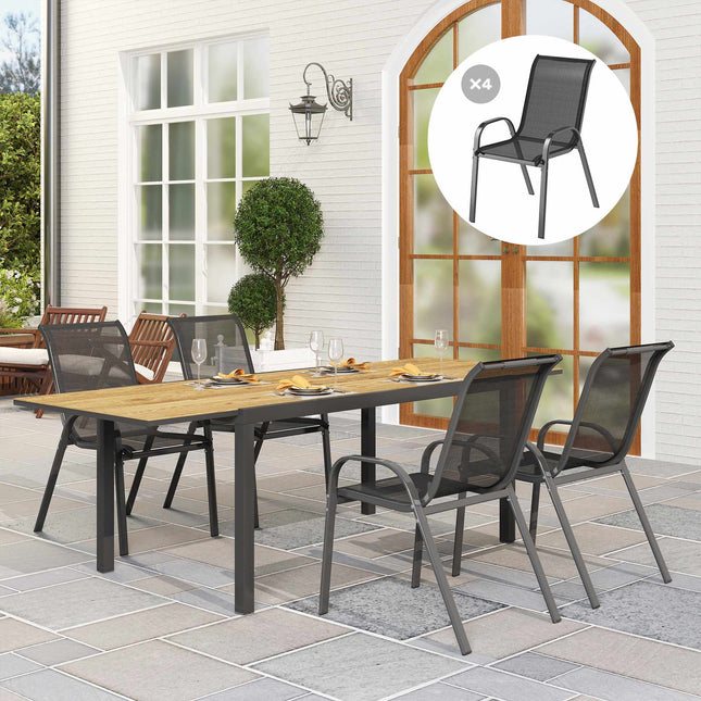 Stackable Outdoor Garden Chairs Set of 4, Steel, Black