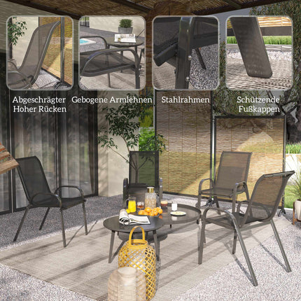 Stackable Outdoor Garden Chairs Set of 4, Steel, Black