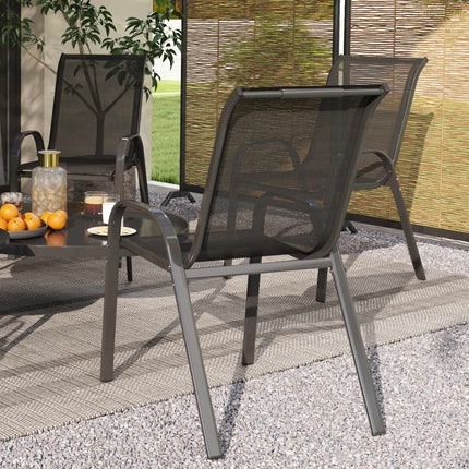 Stackable Outdoor Garden Chairs Set of 4, Steel, Black