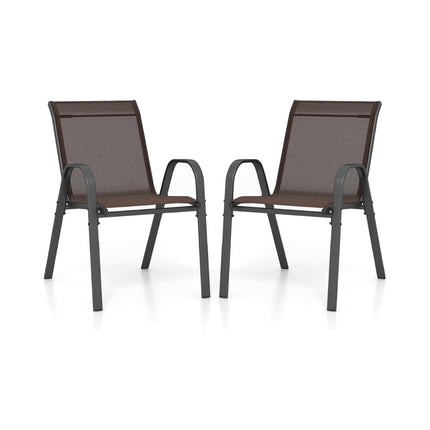 Stackable Patio Chairs Set, Textilene & Metal, Brown