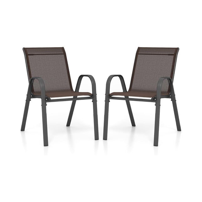Stackable Patio Chairs Set, Textilene & Metal, Brown