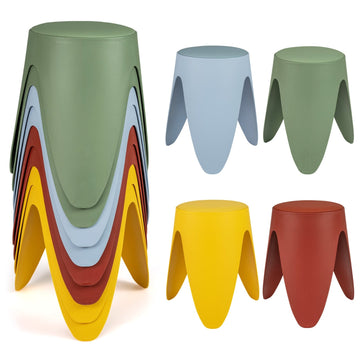 Stackable Plastic Stools Set of 8 with Cushions, 46 cm High