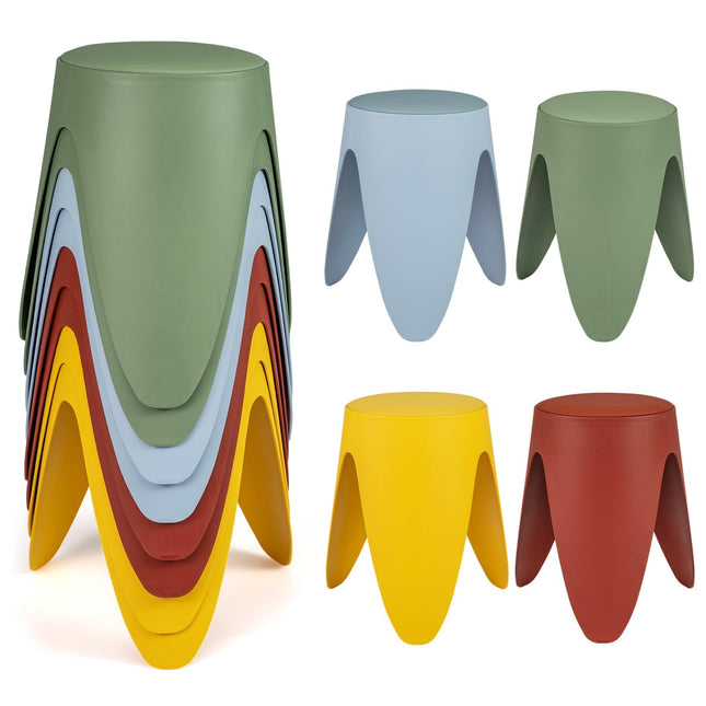 Stackable Plastic Stools Set of 8 with Cushions, 46 cm High