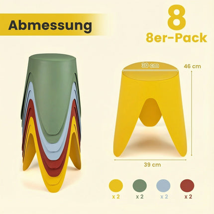 Stackable Plastic Stools Set of 8 with Cushions, 46 cm High