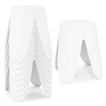 Stackable Plastic Stools with Cushions, 8-Pack, White