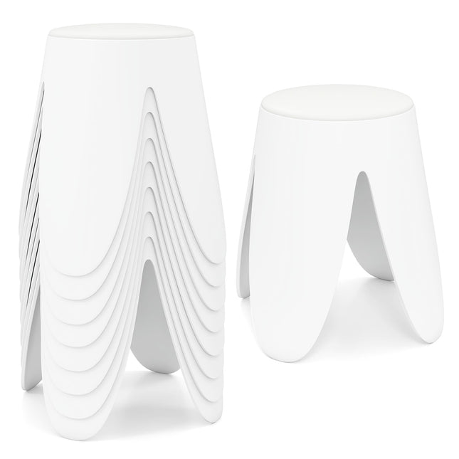 Stackable Plastic Stools with Cushions, 8-Pack, White