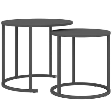 Stackable Round Outdoor Side Table Set, Dark Grey Steel