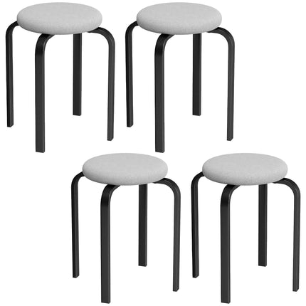 Stackable Round Stools Set of 4, Padded, Grey