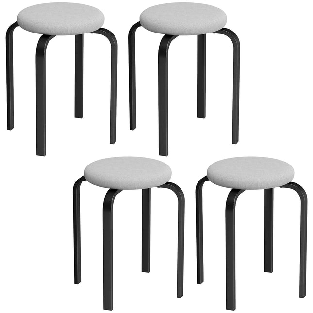 Stackable Round Stools Set of 4, Padded, Grey