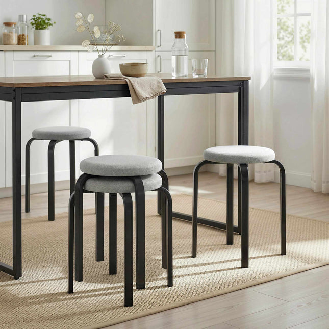 Stackable Round Stools Set of 4, Padded, Grey