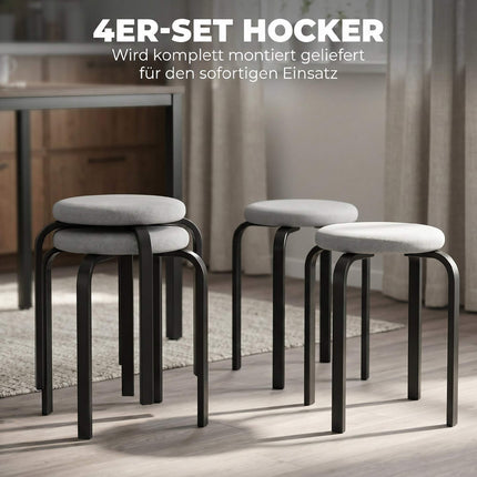 Stackable Round Stools Set of 4, Padded, Grey