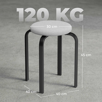 Stackable Round Stools Set of 4, Padded, Grey