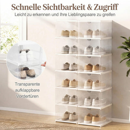 Stackable Shoe Boxes with Flip Door, 12-Pair Organizer Set