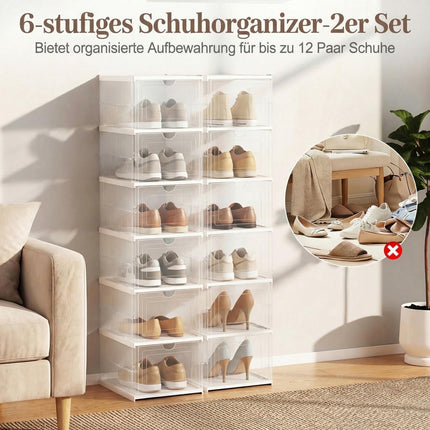 Stackable Shoe Boxes with Flip Door, 12-Pair Organizer Set