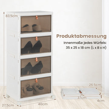 Stackable Shoe Storage Box with Magnetic Doors & Wheels