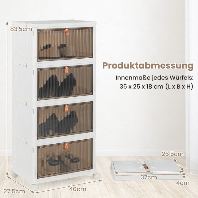 Stackable Shoe Storage Box with Magnetic Doors & Wheels