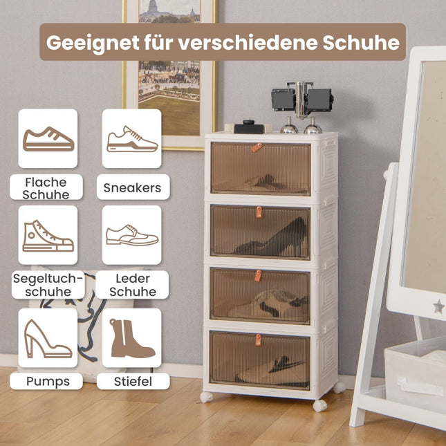 Stackable Shoe Storage Box with Magnetic Doors & Wheels