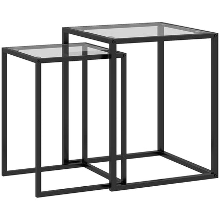 Stackable Side Tables Set, Steel Legs, Black, Modern Design