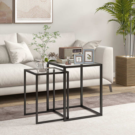 Stackable Side Tables Set, Steel Legs, Black, Modern Design