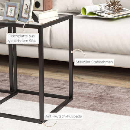 Stackable Side Tables Set, Steel Legs, Black, Modern Design
