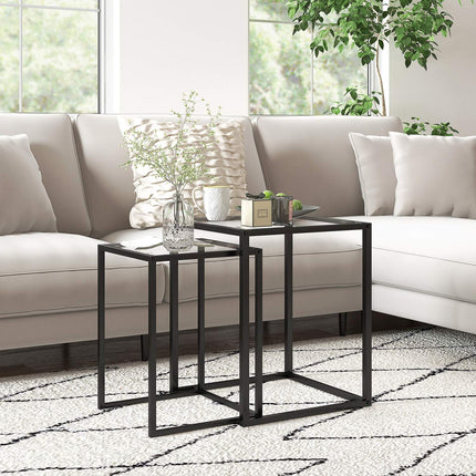 Stackable Side Tables Set, Steel Legs, Black, Modern Design
