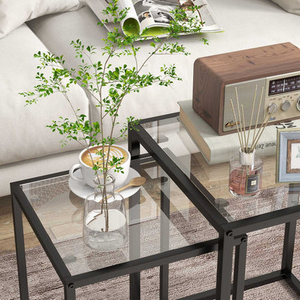 Stackable Side Tables Set, Steel Legs, Black, Modern Design